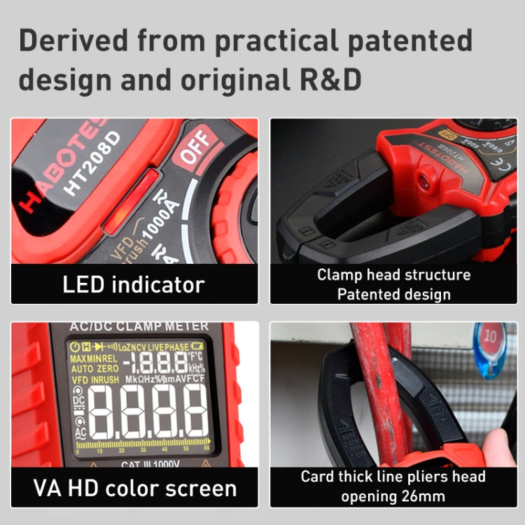 HABOTEST HT208A 1000A Anti-scald Multifunction Digital Clamp Multimeter, HT208A