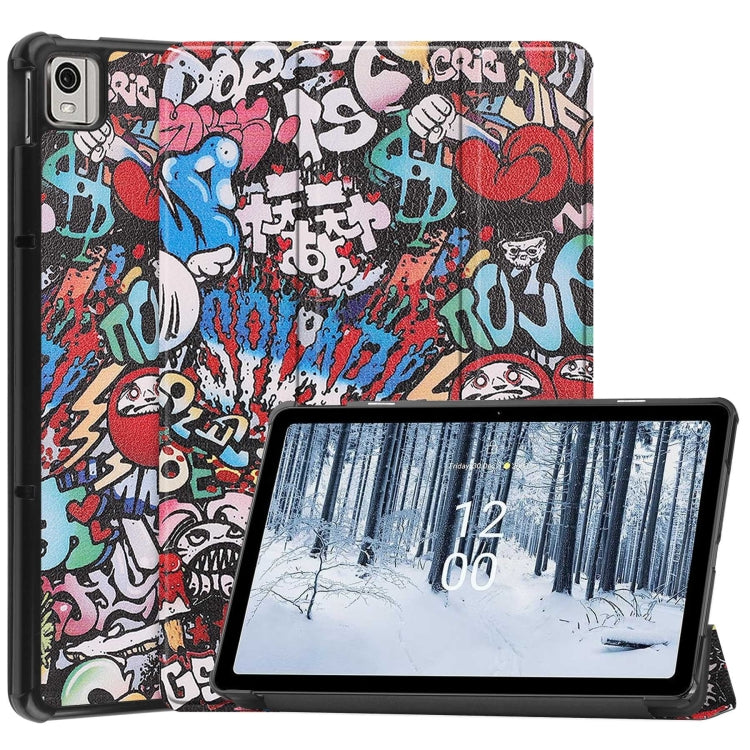 Custodia Smart Tablet in pelle con supporto a 3 pieghe dipinto da Custer, For Nokia T21