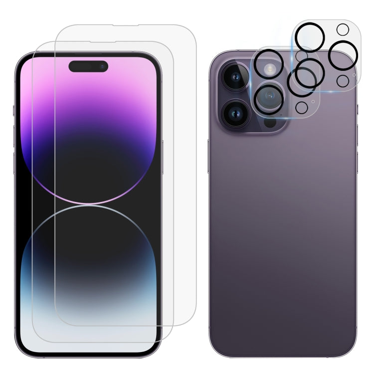 Pellicola per schermo in vetro temperato 2 pezzi 0,26 mm 9H 2,5D con protezione per obiettivo 2 pezzi, For iPhone 14, For iPhone 14 Plus, For iPhone 14 Pro, For iPhone 14 Pro Max, For iPhone 13 mini, For iPhone 13, For iPhone 13 Pro, For iPhone 13 Pro ...