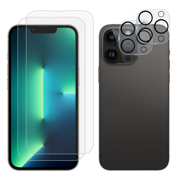 Pellicola per schermo in vetro temperato 2 pezzi 0,26 mm 9H 2,5D con protezione per obiettivo 2 pezzi, For iPhone 14, For iPhone 14 Plus, For iPhone 14 Pro, For iPhone 14 Pro Max, For iPhone 13 mini, For iPhone 13, For iPhone 13 Pro, For iPhone 13 Pro ...