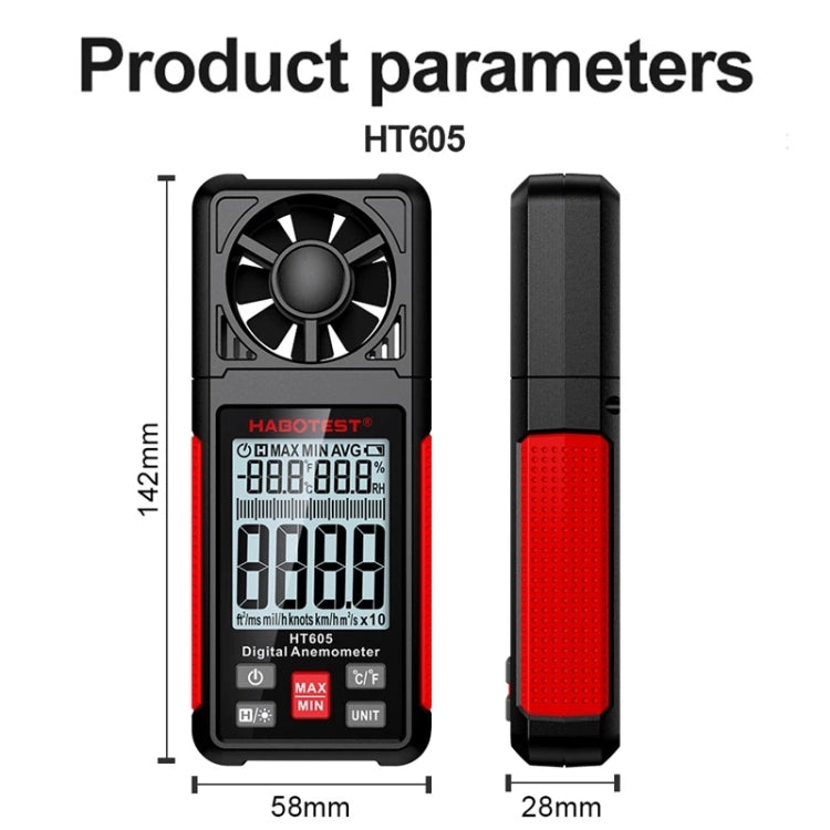 HABOTEST HT605 Tester portatile intelligente per la velocità del vento con display digitale, HT605