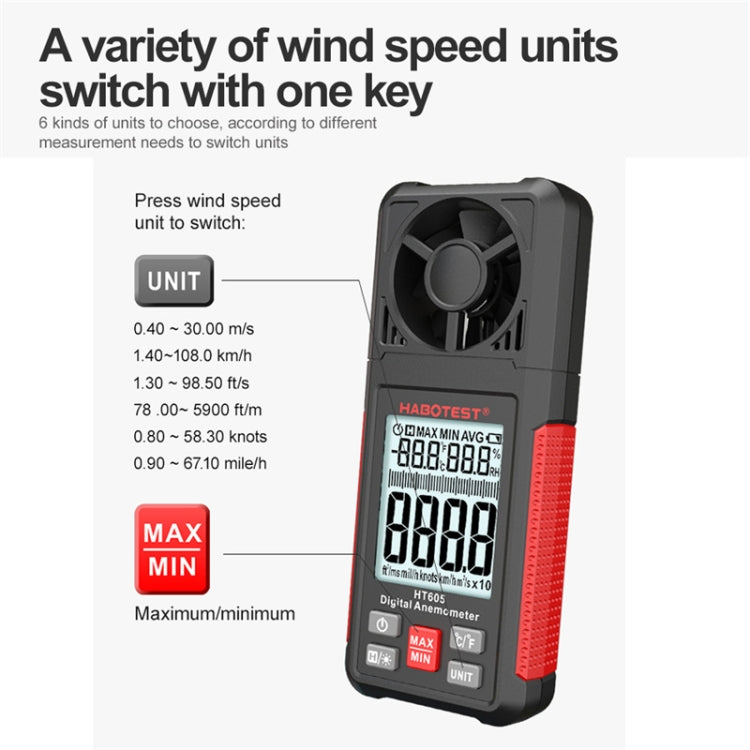 HABOTEST HT605 Intelligent Portable Wind Speed ​​Tester with Digital Display, HT605