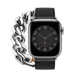 Cinturino per orologio in acciaio inossidabile con doppio anello in vera pelle, For Apple Watch Ultra 49mm / Series 8&7 45mm, For Apple Watch Series 8&7 41mm