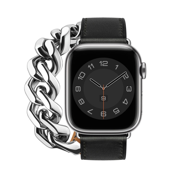 Cinturino per orologio in acciaio inossidabile con doppio anello in vera pelle, For Apple Watch Ultra 49mm / Series 8&7 45mm, For Apple Watch Series 8&7 41mm
