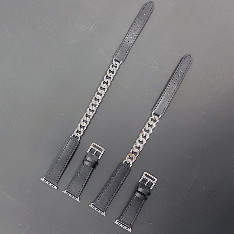 Cinturino per orologio in acciaio inossidabile con doppio anello in vera pelle, For Apple Watch Ultra 49mm / Series 8&7 45mm, For Apple Watch Series 8&7 41mm