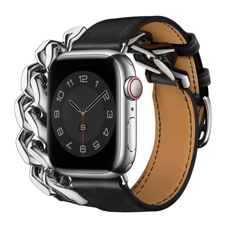 Cinturino per orologio in acciaio inossidabile con doppio anello in vera pelle, For Apple Watch Ultra 49mm / Series 8&7 45mm, For Apple Watch Series 8&7 41mm
