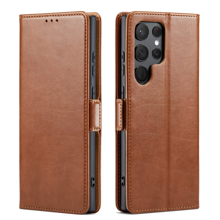 Fierre Shann PU Custodia per telefono in vera pelle con texture in pelle, For Samsung Galaxy S23+ 5G, For Samsung Galaxy S23 Ultra 5G