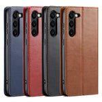 Fierre Shann PU Custodia per telefono in vera pelle con texture in pelle, For Samsung Galaxy S23 5G