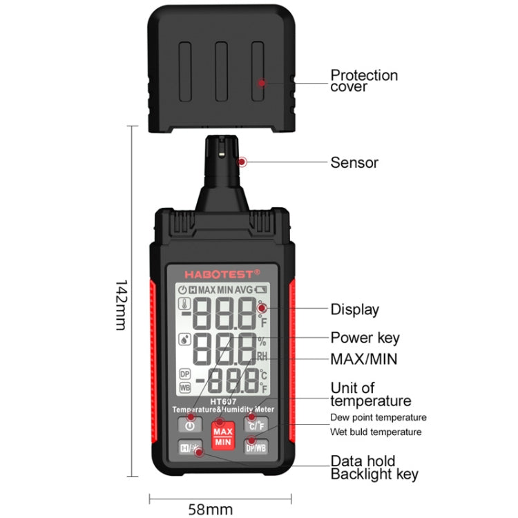 HABOTEST HT607 Tester portatile di umidità e temperatura, HT607