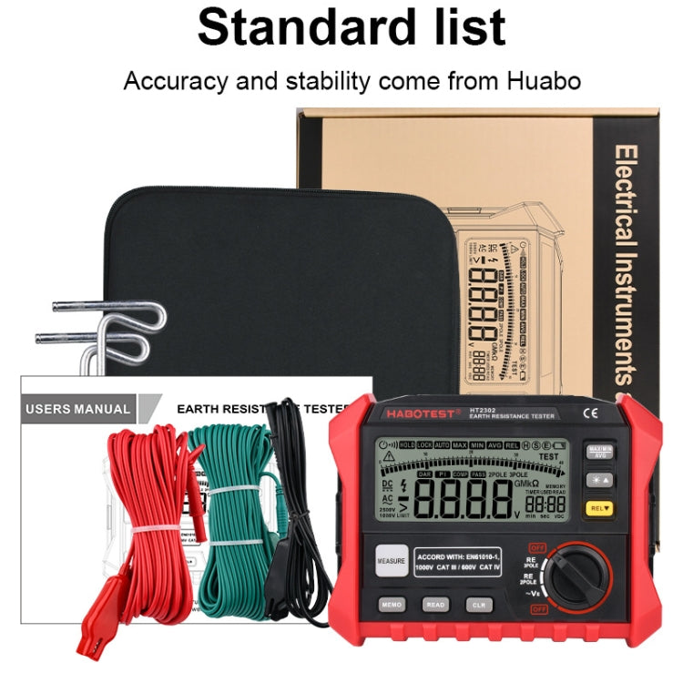 HABOTEST HT2302 Tester di resistenza di messa a terra con display digitale multifunzionale, HT2302