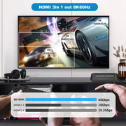 Switcher HDMI NK-H31 8K 3 in 1 uscita per Xbox PS4 PS5 Roku UHD TV Monitor Proiettore, NK-H31