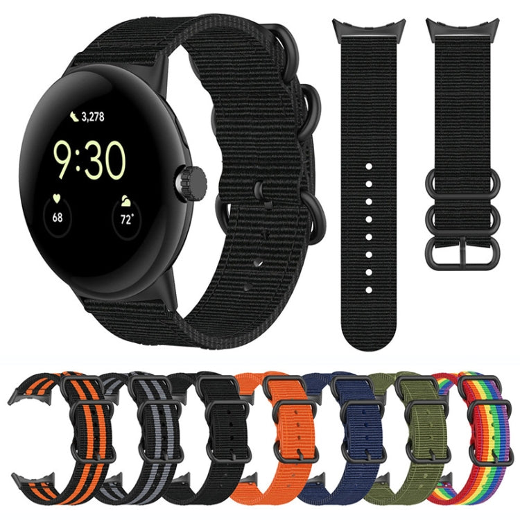 Cinturino per orologio in nylon con fibbia nera a tre anelli, For Google Pixel Watch 4 / 3 / 2 / 1 41mm