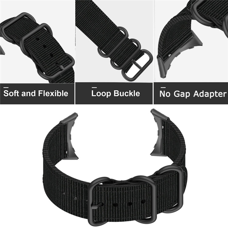 Cinturino per orologio in nylon con fibbia nera a tre anelli, For Google Pixel Watch 4 / 3 / 2 / 1 41mm