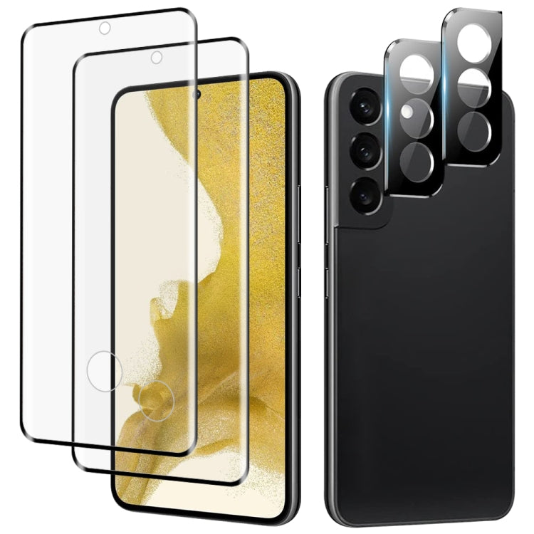 Pellicola in vetro temperato a schermo intero con bordo curvo 2 pezzi 3D con protezione per obiettivo 2 pezzi, For Samsung Galaxy S22+ 5G(ZH), For Samsung Galaxy S22 5G(ZH), For Samsung Galaxy S22 Ultra 5G(ZH)
