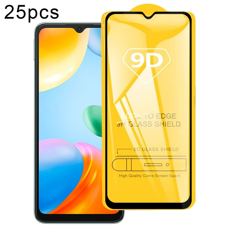 Pellicola in vetro temperato a schermo intero da 25 pezzi 9D Full Glue, For Xiaomi Redmi 10C (25 PCS)