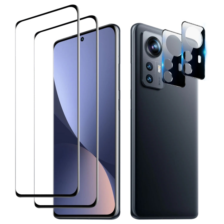 Pellicola completa in vetro temperato con colla per bordi 2 pezzi 3D con set di pellicole per lenti da 2 pezzi, For Xiaomi 12 (Set), For Xiaomi 12 Pro (Set), For Xiaomi 12X (Set), For Xiaomi 12S Ultra (Set)