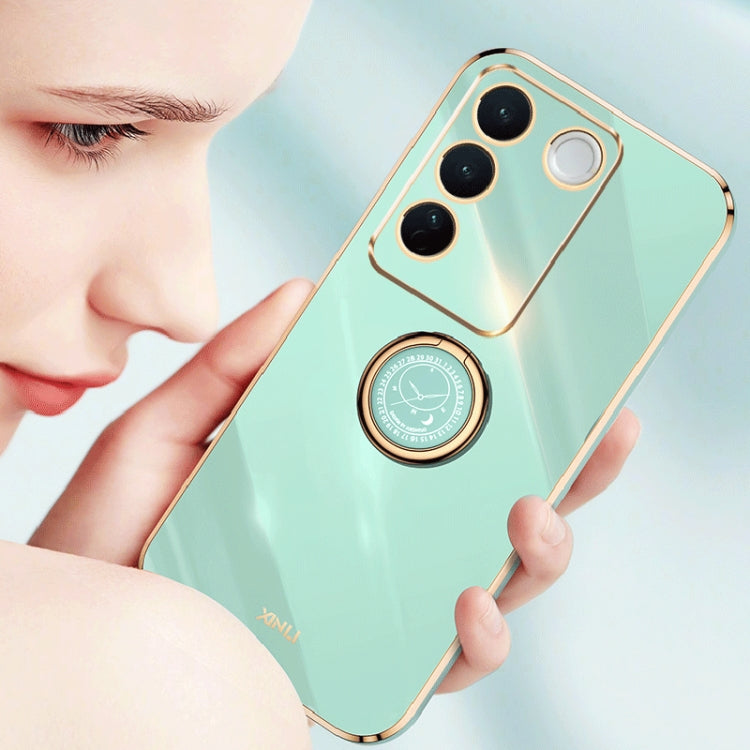 XINLI custodia per telefono in TPU elettrolitico con bordo dritto 6D con supporto per anello, For vivo S16 Pro, For vivo S16e