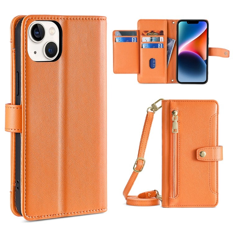 Custodia per telefono in pelle con portafoglio con cerniera a tracolla, For iPhone 14, For iPhone 14 Plus, For iPhone 14 Pro, For iPhone 14 Pro Max