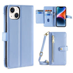 Custodia per telefono in pelle con portafoglio con cerniera a tracolla, For iPhone 14, For iPhone 14 Plus, For iPhone 14 Pro, For iPhone 14 Pro Max