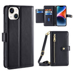 Custodia per telefono in pelle con portafoglio con cerniera a tracolla, For iPhone 14, For iPhone 14 Plus, For iPhone 14 Pro, For iPhone 14 Pro Max
