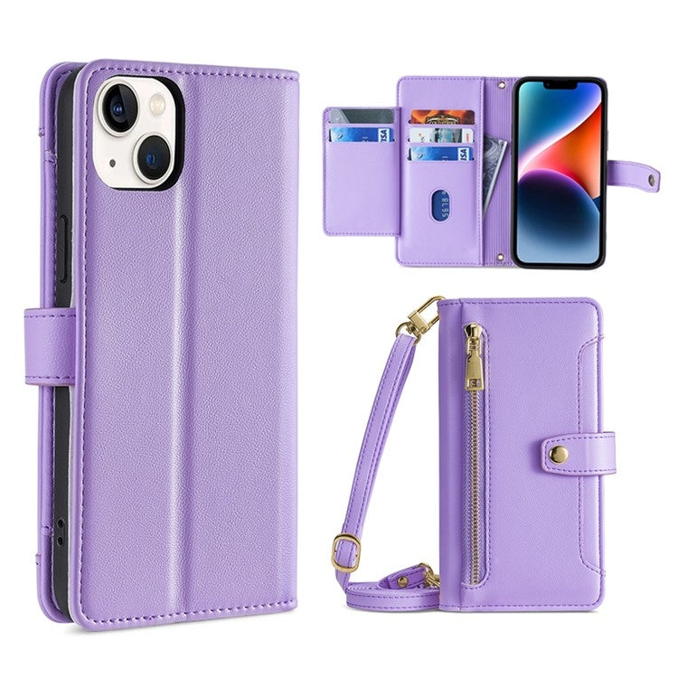 Custodia per telefono in pelle con portafoglio con cerniera a tracolla, For iPhone 14, For iPhone 14 Plus, For iPhone 14 Pro, For iPhone 14 Pro Max