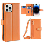 Custodia per telefono in pelle con portafoglio con cerniera a tracolla, For iPhone 14, For iPhone 14 Plus, For iPhone 14 Pro, For iPhone 14 Pro Max