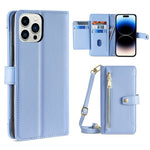 Custodia per telefono in pelle con portafoglio con cerniera a tracolla, For iPhone 14, For iPhone 14 Plus, For iPhone 14 Pro, For iPhone 14 Pro Max