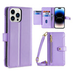 Custodia per telefono in pelle con portafoglio con cerniera a tracolla, For iPhone 14, For iPhone 14 Plus, For iPhone 14 Pro, For iPhone 14 Pro Max