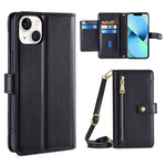 Custodia per telefono in pelle con portafoglio con cerniera a tracolla, For iPhone 13 mini, For iPhone 13, For iPhone 13 Pro, For iPhone 13 Pro Max