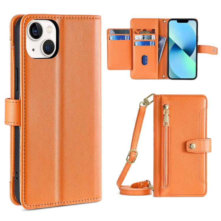 Custodia per telefono in pelle con portafoglio con cerniera a tracolla, For iPhone 13 mini, For iPhone 13, For iPhone 13 Pro, For iPhone 13 Pro Max
