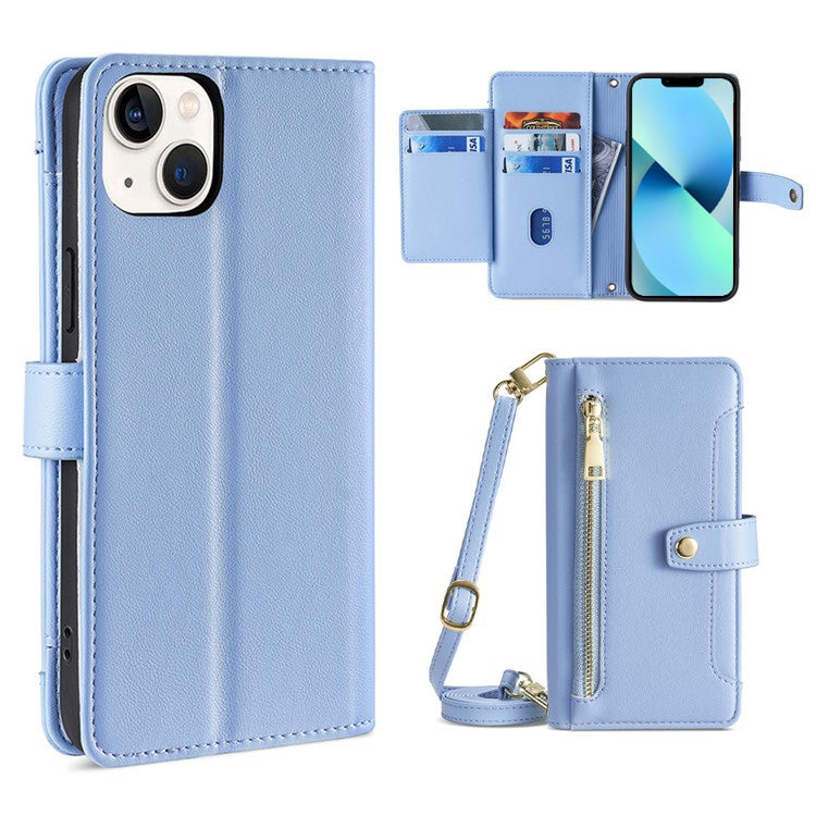 Custodia per telefono in pelle con portafoglio con cerniera a tracolla, For iPhone 13 mini, For iPhone 13, For iPhone 13 Pro, For iPhone 13 Pro Max