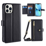 Custodia per telefono in pelle con portafoglio con cerniera a tracolla, For iPhone 13 mini, For iPhone 13, For iPhone 13 Pro, For iPhone 13 Pro Max