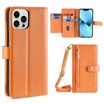 Custodia per telefono in pelle con portafoglio con cerniera a tracolla, For iPhone 13 mini, For iPhone 13, For iPhone 13 Pro, For iPhone 13 Pro Max
