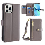 Custodia per telefono in pelle con portafoglio con cerniera a tracolla, For iPhone 13 mini, For iPhone 13, For iPhone 13 Pro, For iPhone 13 Pro Max