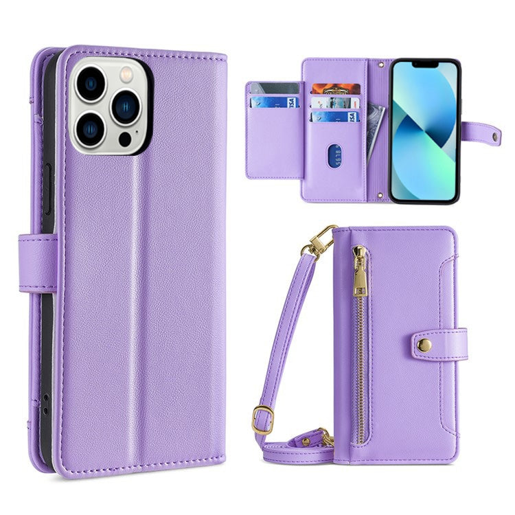 Custodia per telefono in pelle con portafoglio con cerniera a tracolla, For iPhone 13 mini, For iPhone 13, For iPhone 13 Pro, For iPhone 13 Pro Max