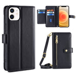 Custodia per telefono in pelle con portafoglio con cerniera a tracolla, For iPhone 12 mini, For iPhone 12 / 12 Pro, For iPhone 12 Pro Max