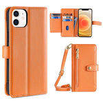 Custodia per telefono in pelle con portafoglio con cerniera a tracolla, For iPhone 12 mini, For iPhone 12 / 12 Pro, For iPhone 12 Pro Max