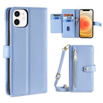 Custodia per telefono in pelle con portafoglio con cerniera a tracolla, For iPhone 12 mini, For iPhone 12 / 12 Pro, For iPhone 12 Pro Max