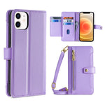 Custodia per telefono in pelle con portafoglio con cerniera a tracolla, For iPhone 12 mini, For iPhone 12 / 12 Pro, For iPhone 12 Pro Max