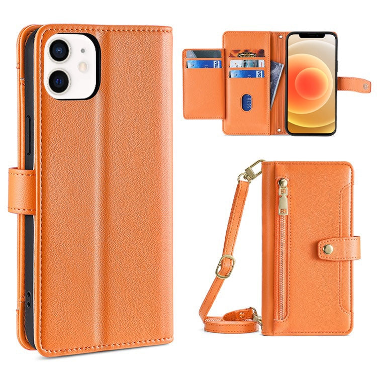 Custodia per telefono in pelle con portafoglio con cerniera a tracolla, For iPhone 12 mini, For iPhone 12 / 12 Pro, For iPhone 12 Pro Max