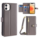 Custodia per telefono in pelle con portafoglio con cerniera a tracolla, For iPhone 12 mini, For iPhone 12 / 12 Pro, For iPhone 12 Pro Max