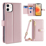 Custodia per telefono in pelle con portafoglio con cerniera a tracolla, For iPhone 12 mini, For iPhone 12 / 12 Pro, For iPhone 12 Pro Max