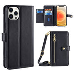 Custodia per telefono in pelle con portafoglio con cerniera a tracolla, For iPhone 12 mini, For iPhone 12 / 12 Pro, For iPhone 12 Pro Max
