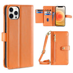 Custodia per telefono in pelle con portafoglio con cerniera a tracolla, For iPhone 12 mini, For iPhone 12 / 12 Pro, For iPhone 12 Pro Max