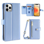 Custodia per telefono in pelle con portafoglio con cerniera a tracolla, For iPhone 12 mini, For iPhone 12 / 12 Pro, For iPhone 12 Pro Max