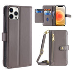 Custodia per telefono in pelle con portafoglio con cerniera a tracolla, For iPhone 12 mini, For iPhone 12 / 12 Pro, For iPhone 12 Pro Max