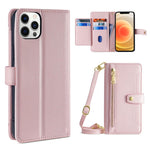 Custodia per telefono in pelle con portafoglio con cerniera a tracolla, For iPhone 12 mini, For iPhone 12 / 12 Pro, For iPhone 12 Pro Max