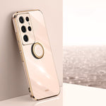 XINLI custodia per telefono in TPU elettrolitico con bordo dritto 6D con supporto per anello, For Samsung Galaxy S21 5G, For Samsung Galaxy S21+ 5G, For Samsung Galaxy S21 Ultra 5G