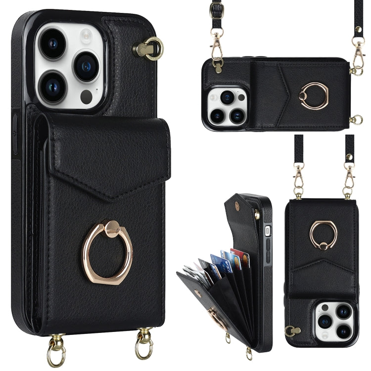 Custodia per telefono con slot per schede RFID con anello e cordino lungo, For iPhone 14, For iPhone 14 Plus, For iPhone 14 Pro, For iPhone 14 Pro Max