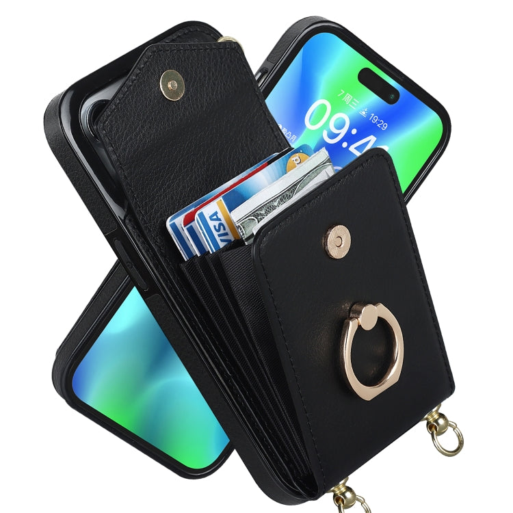 Custodia per telefono con slot per schede RFID con anello e cordino lungo, For iPhone 14, For iPhone 14 Plus, For iPhone 14 Pro, For iPhone 14 Pro Max